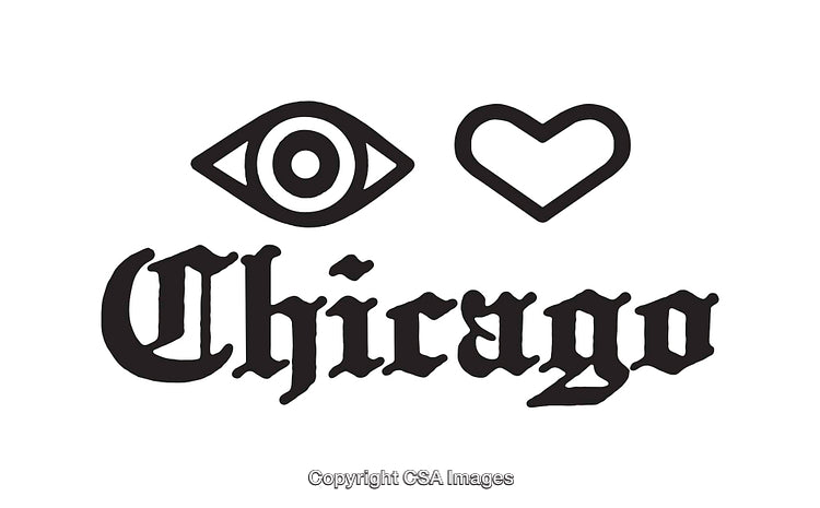 Black and White Eye Love Chicago Design Featuring Line Art Illustration