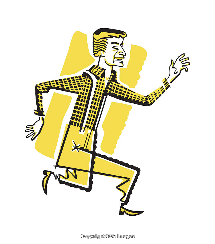 Stylized Illustration of a Running Person in Vibrant Yellow Colors