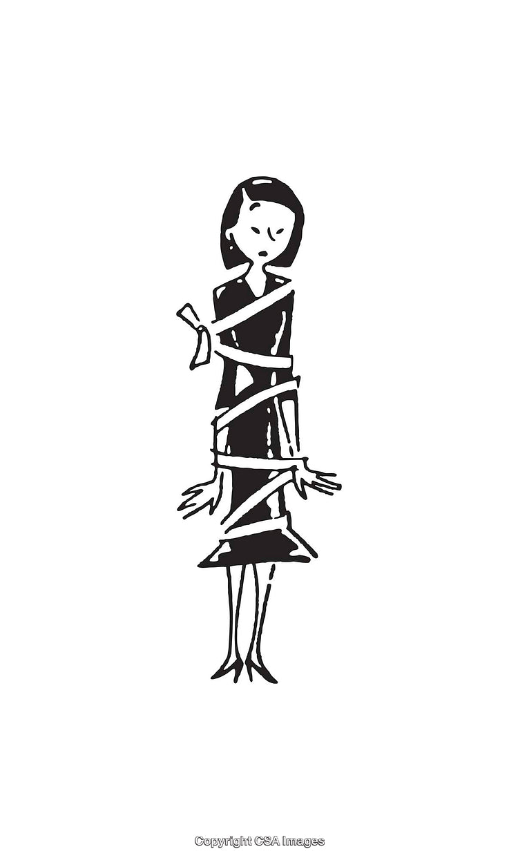 Abstract Line Art of a Woman with Strained Expression in Simple Form