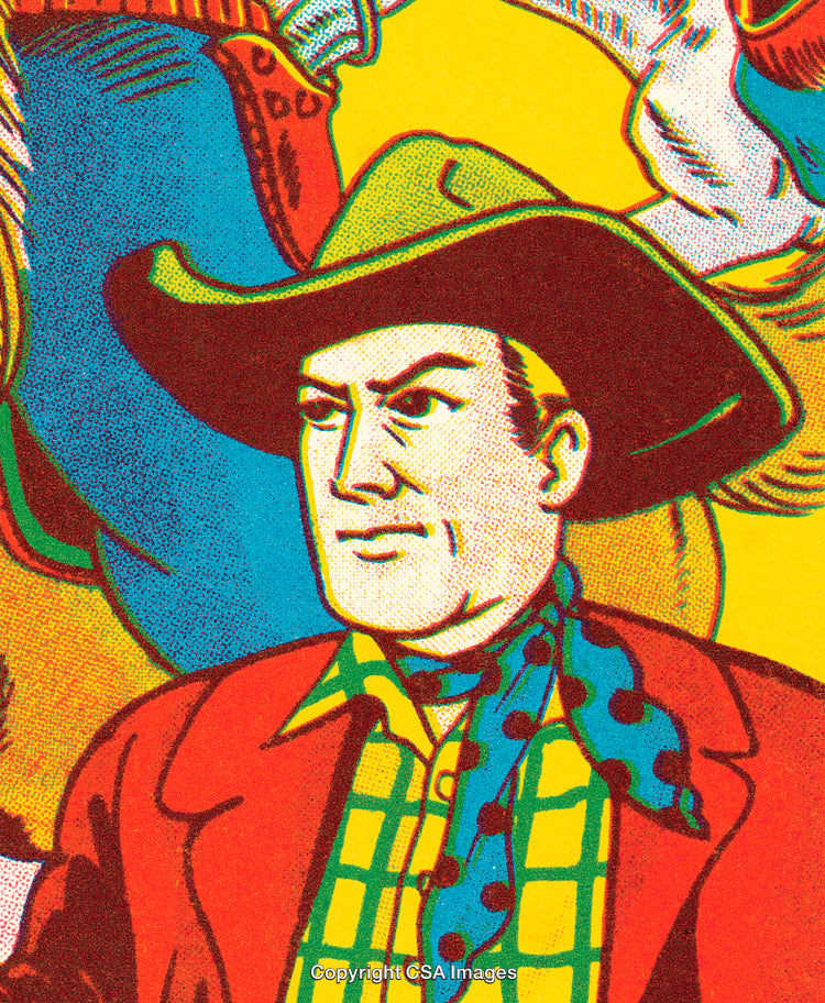 Vintage Comic Style Cowboy Illustration with Bold and Vibrant Colors