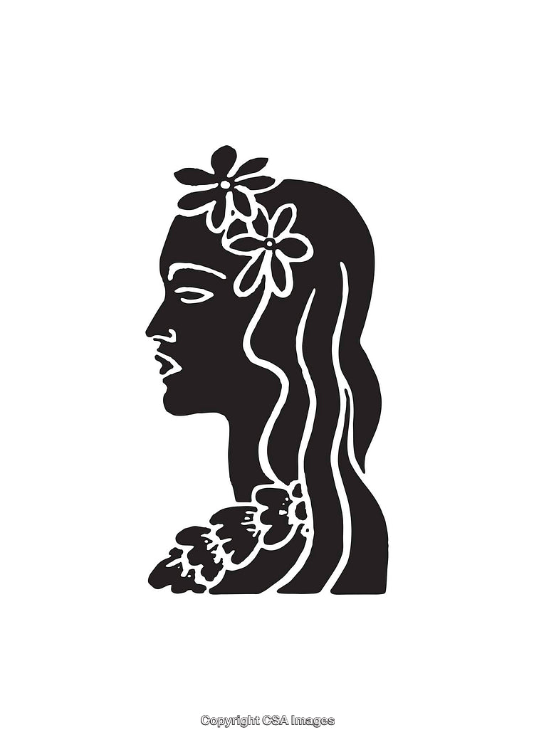 Elegant Silhouette of a Woman with Floral Decorations in Line Art