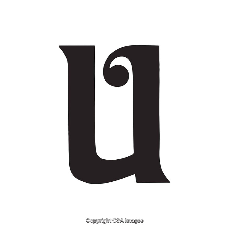 Decorative Typographic Black Letter U Isolated on White Background