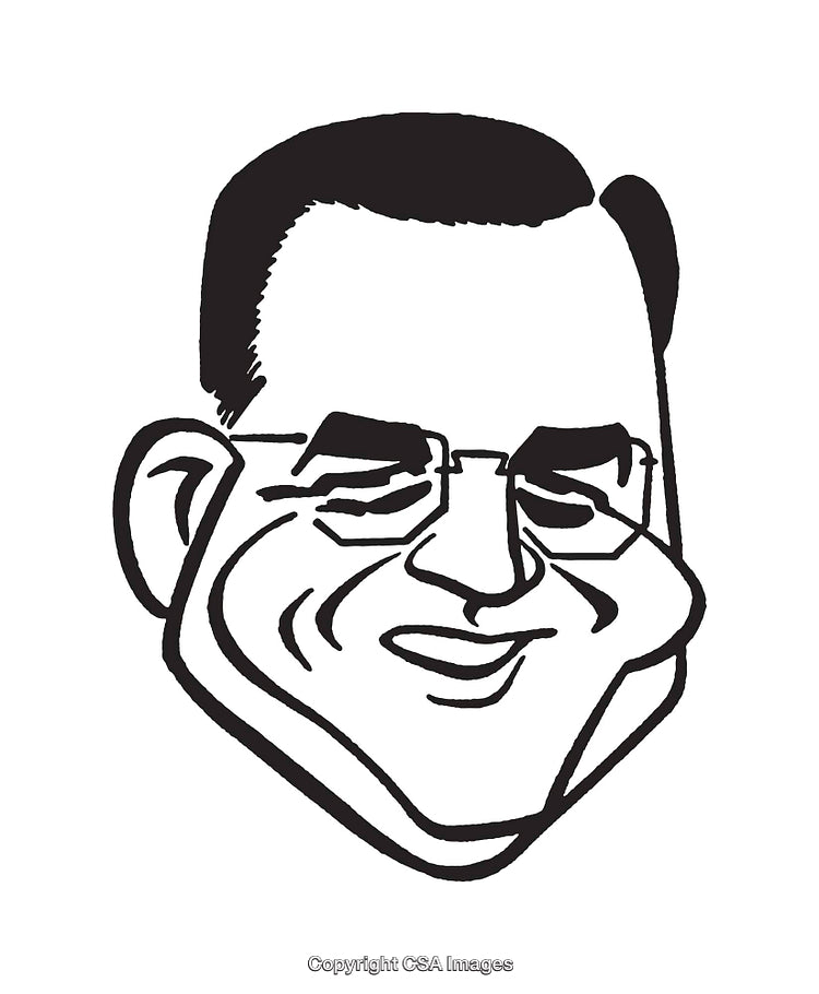 Black and White Line Art Cartoon Caricature Illustration of a Smiling Face