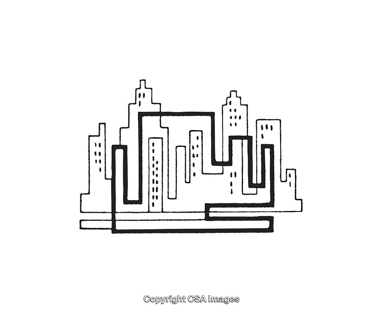 Minimalist Black and White Line Art Cityscape Illustration