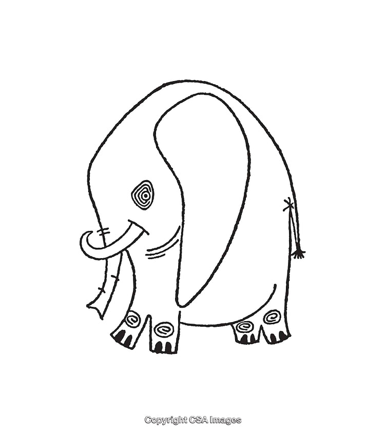 Whimsical Line Art Illustration of a Playful Elephant with Unique Details
