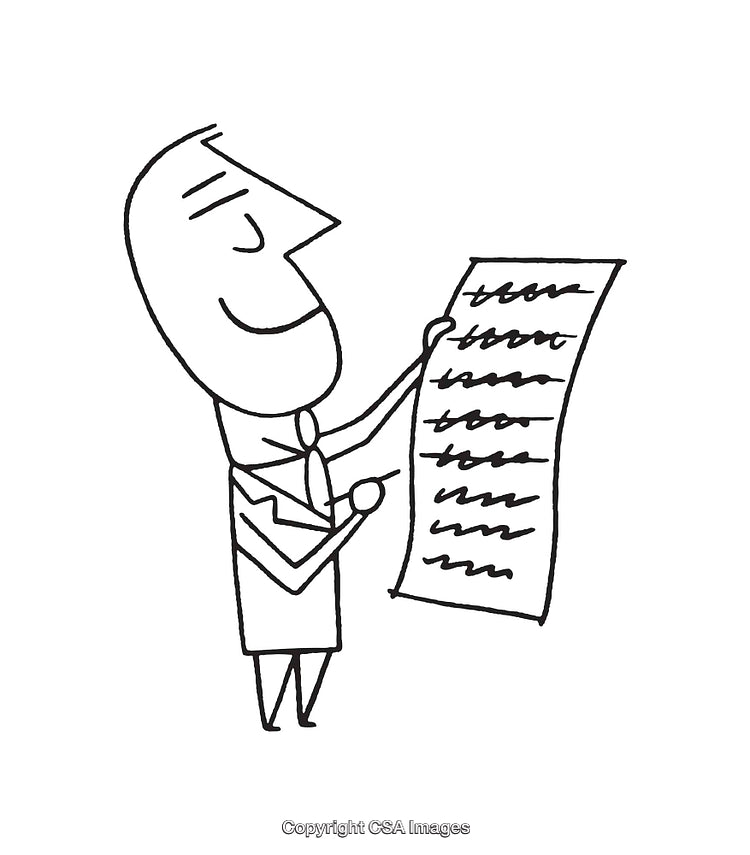 Businessman Holding a Paper Document in Simple Black and White Line Art