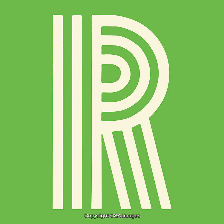 Stylized Letter R Illustration with Geometric Design on Green Background