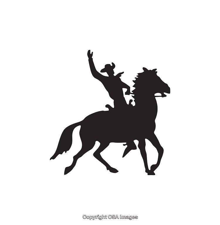 Silhouette of a Cowboy Riding a Bucking Horse in Black and White