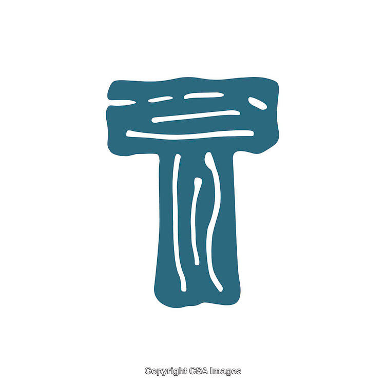 Hand-Drawn Letter T in Blue with Decorative White Details