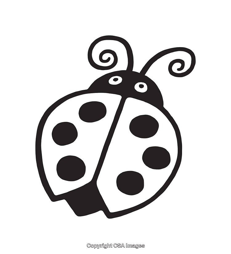 Cute Black and White Line Art of a Cartoon Ladybug
