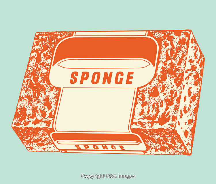 Retro Sponge Package Illustration in Orange and Cream Color Scheme