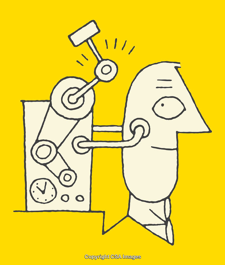 Cartoon Illustration of Human-Automation Connection in a Yellow Background