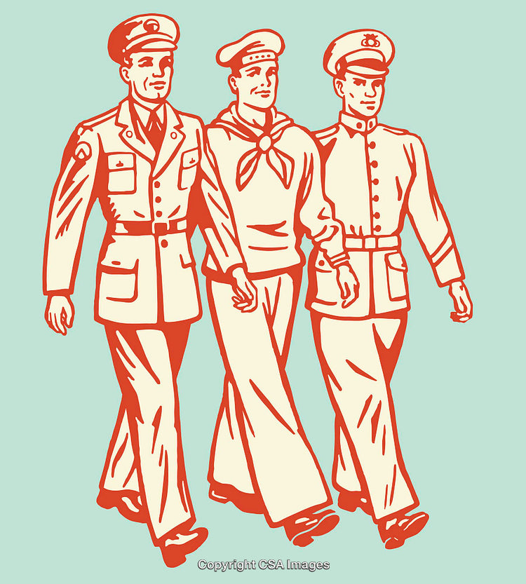 Vintage Illustration of Three Military Personnel Walking Together