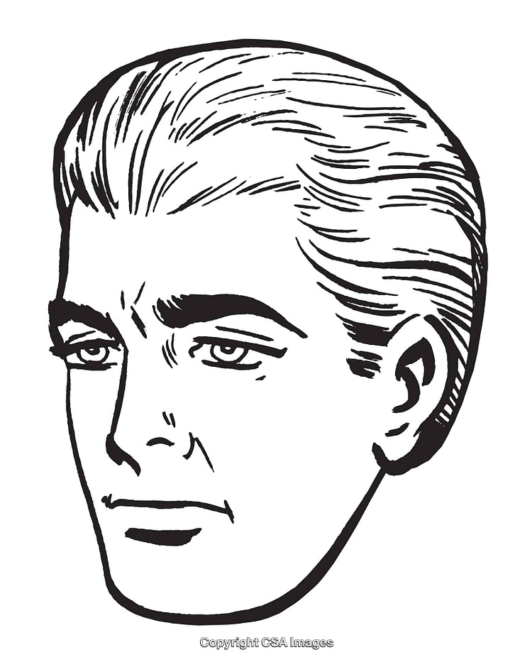 Vintage Illustration of a Retro Man's Face in Black and White