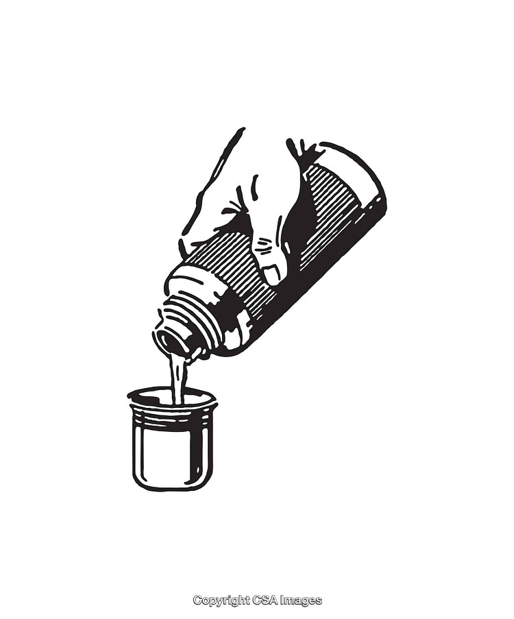 Hand Pouring Liquid into a Measuring Cup Black and White Illustration