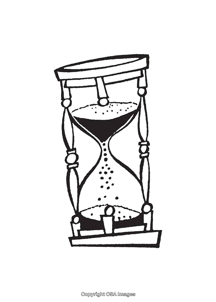 Black and White Line Art Illustration of a Classic Hourglass