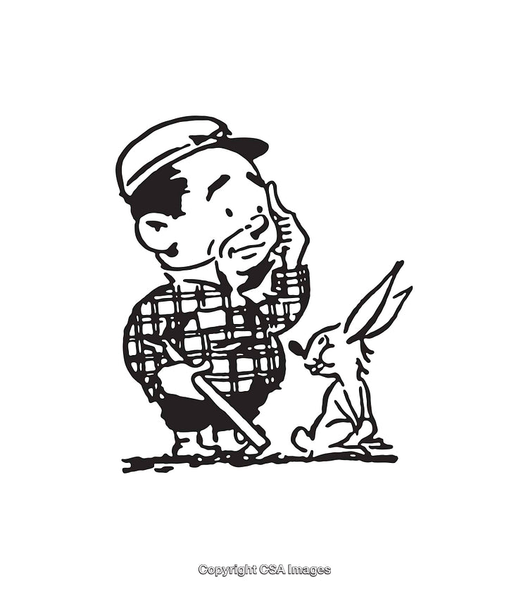 Vintage Cartoon Illustration of a Man Interacting with a Rabbit