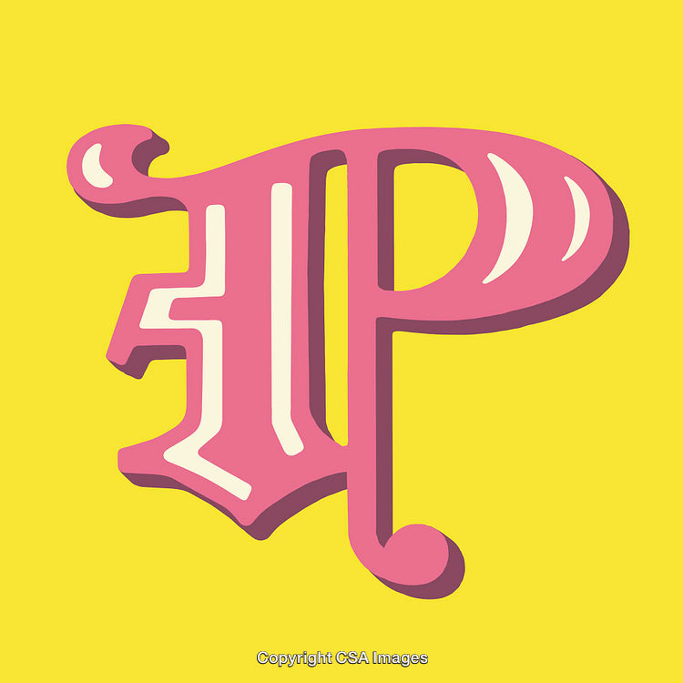 Bright Pink Stylized Letter P on Yellow Background