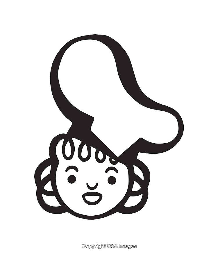 Black and White Illustrative Chief with Curly Hair and Happy Expression