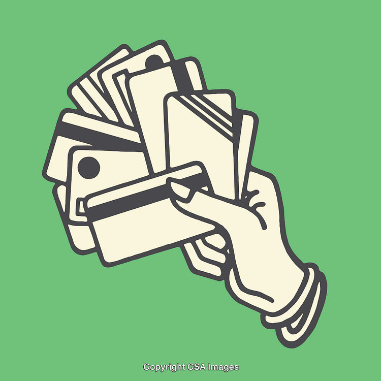 Stylized Illustration of a Hand Holding Cards on a Green Background