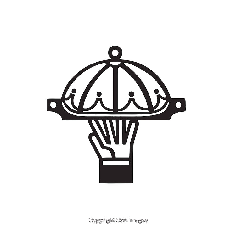 Hand Serving Food on Covered Platter Elegant Line Art Illustration