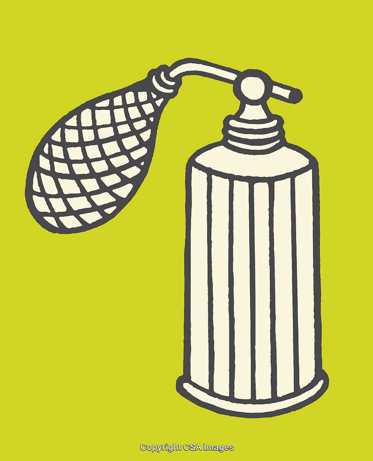 Vintage Perfume Bottle With Mesh Atomizer on Vibrant Yellow Background