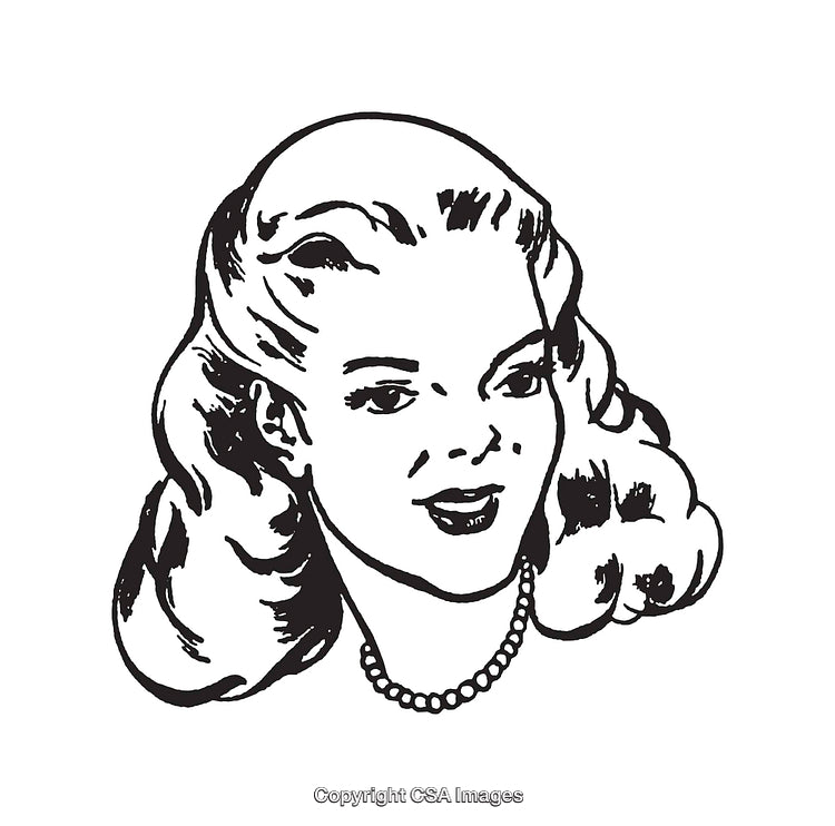 Retro Line Art Illustration of a Woman with Vintage Hairstyle and Necklace