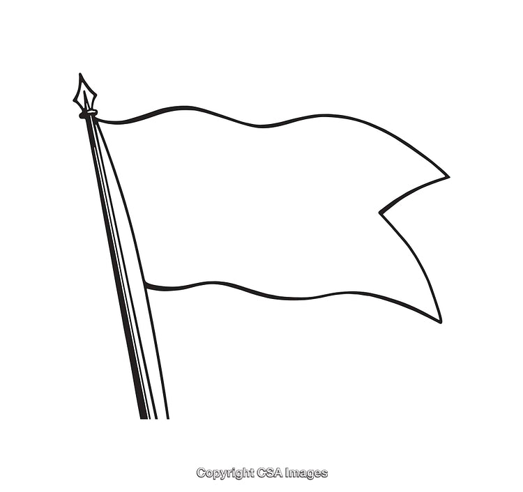 Minimalist Black and White Line Art Illustration of a Waving Flag