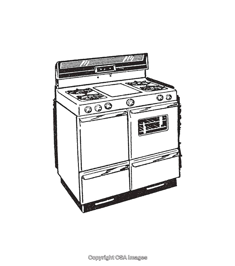 Vintage Line Art Illustration of a Retro Kitchen Gas Stove