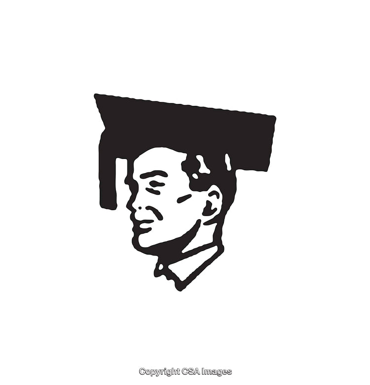 Black And White Line Art Illustration of a Student in Academic Hat