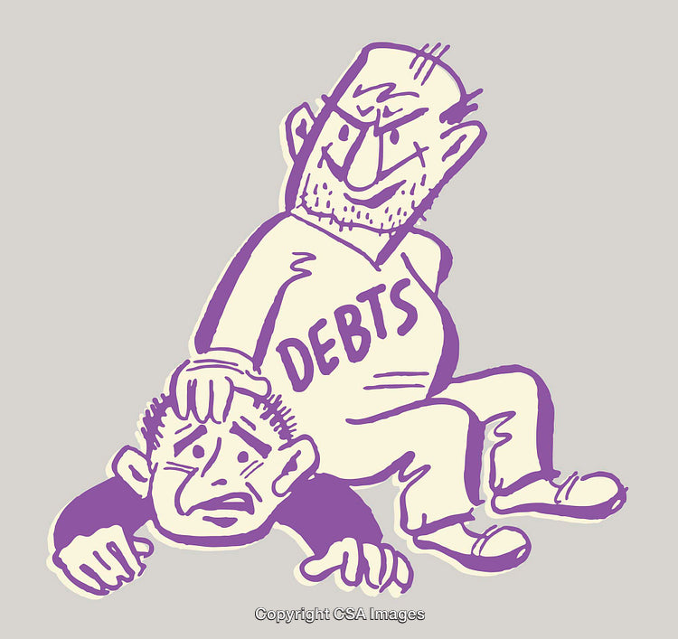 Cartoon Illustration of Debt and Financial Burden Concept