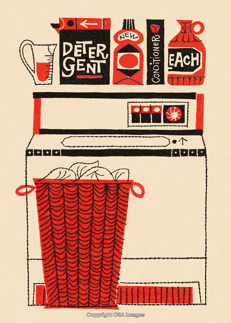 Stylized Illustration of Laundry Room Essentials in a Retro Design