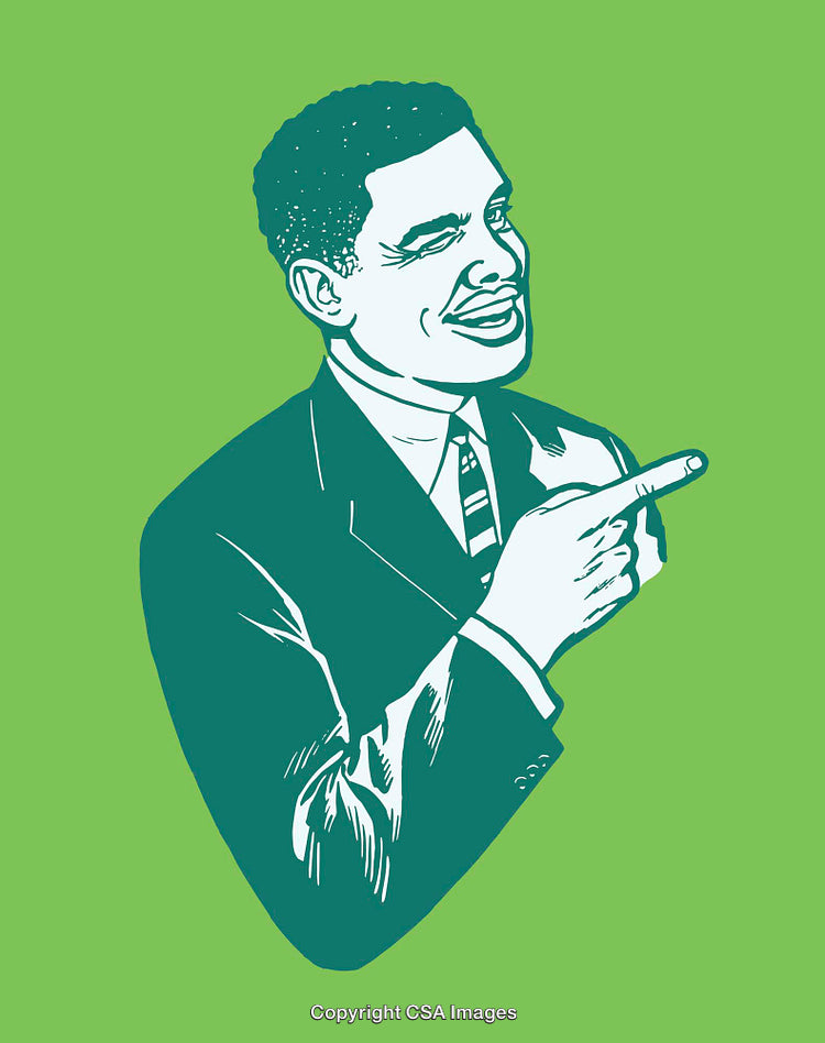 Retro Illustration of a Smiling Businessman in Green and White Line Art