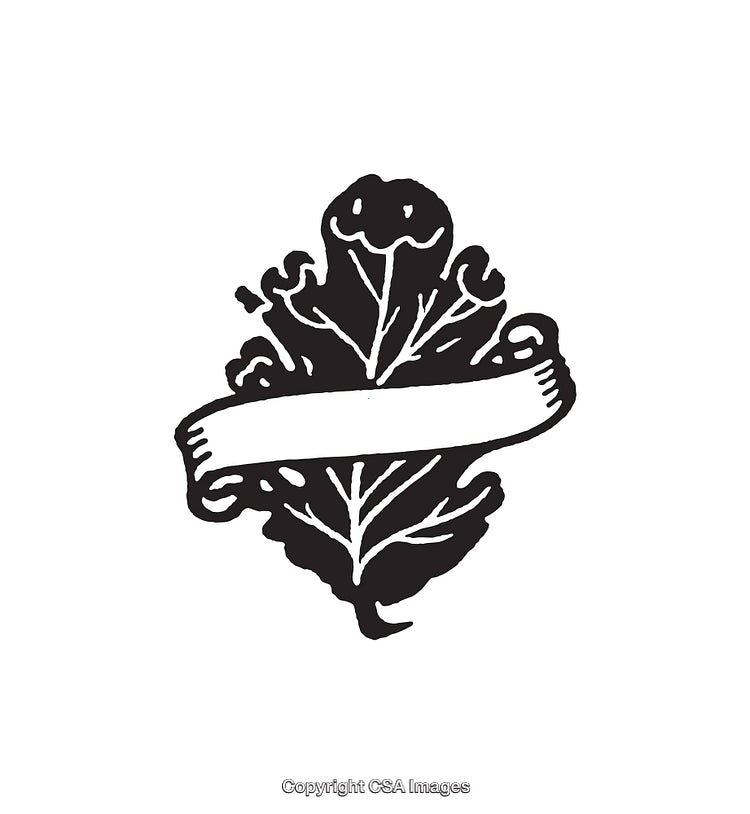 Black and White Leaf Sketch with Blank Banner in Line Art Style