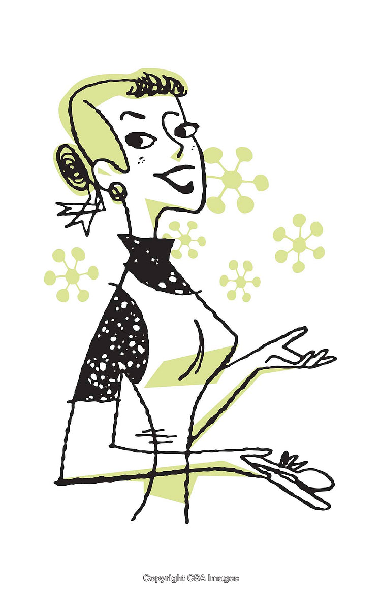 Stylish Mid-Century Illustration of a Woman with Abstract Elements