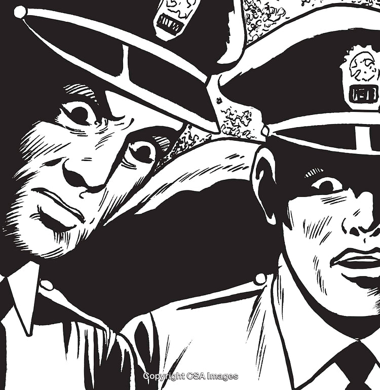 Retro Black and White Illustration of Surprised Police Officers