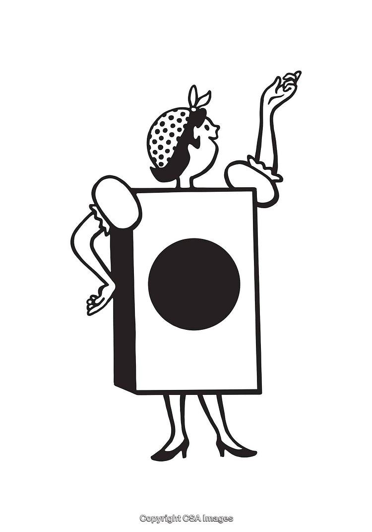 Retro Line Art of Woman in Costume with Polka Dot Details