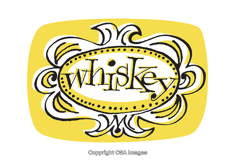 Vintage-Style Whiskey Label With Ornamental Design and Bold Lettering