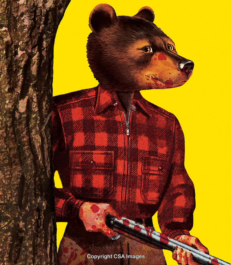 Illustration of a Bear with Human Body Holding Rifle in Artistic Style