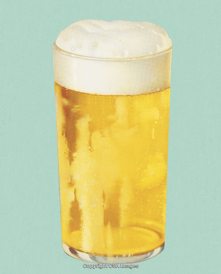 Modern Styled Glass of Beer With Frothy Top on Light Blue Background