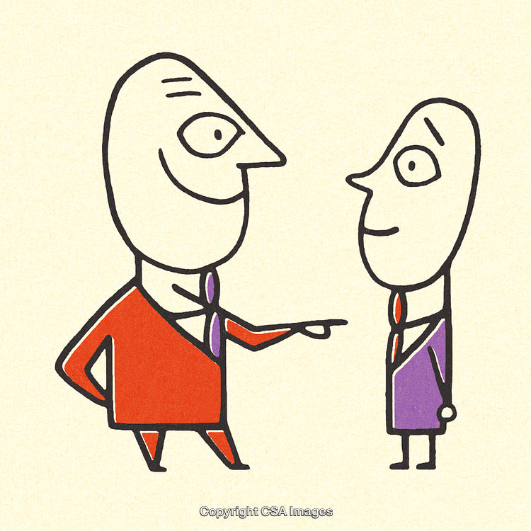 Playful Cartoon Illustration of Two Characters in a Discussion