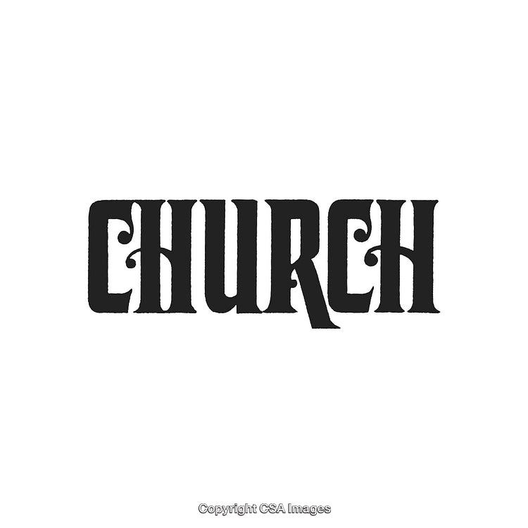 Intricately Designed Text Logo Artwork Highlighting the Word 'Church' in Black