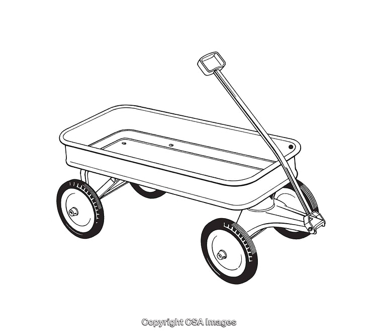 Black and White Line Art of a Classic Toy Wagon with Handle