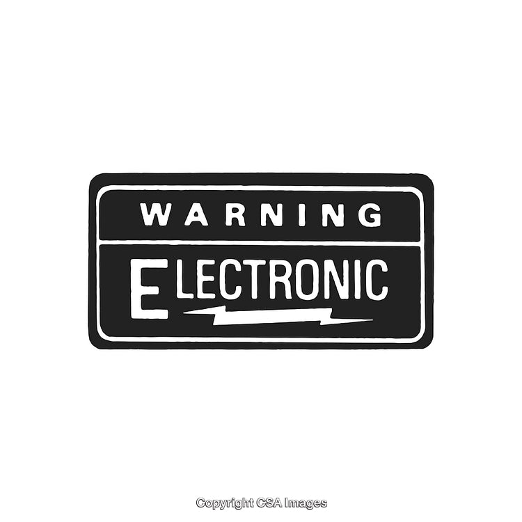 Warning Electronic Sign with Bold Typography and Lightning Symbol Design