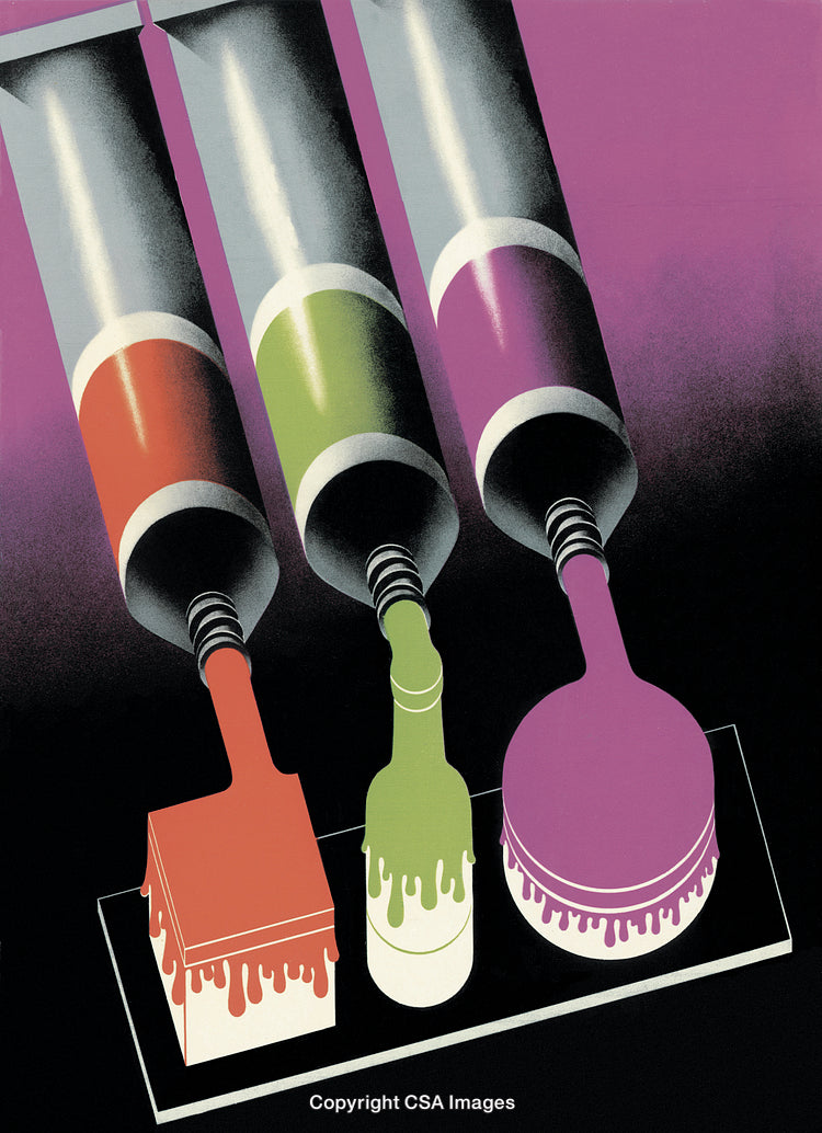 Colorful Paint Tubes Dispensing Artistic Shapes with Gradient Background