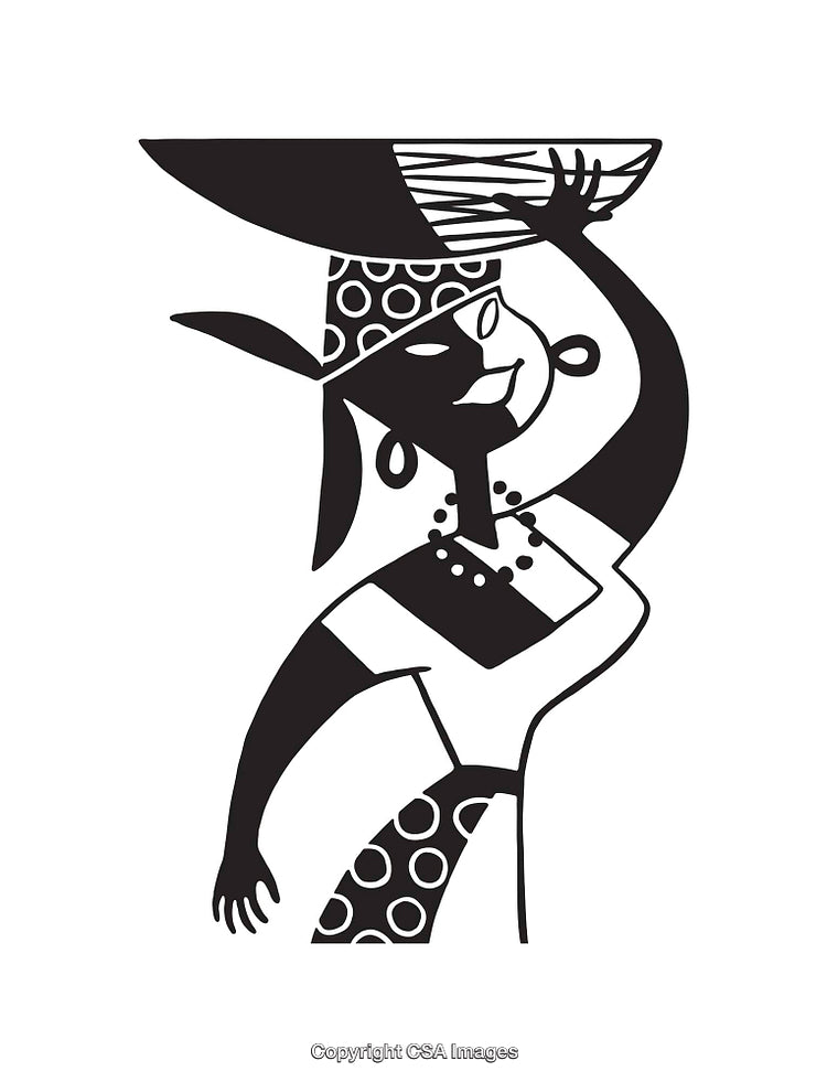 Elegant Line Art Illustration of a Lady Carrying Harvest Basket