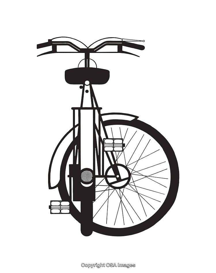 Black And White Line Art Illustration of a Bicycle Front View