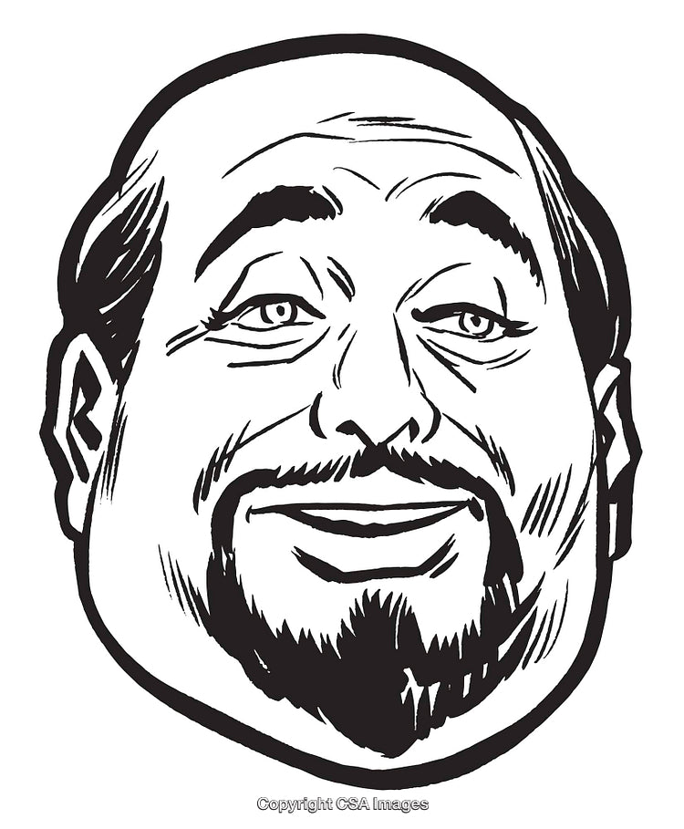 Black and White Smiling Cartoon Style Man with Beard Illustration