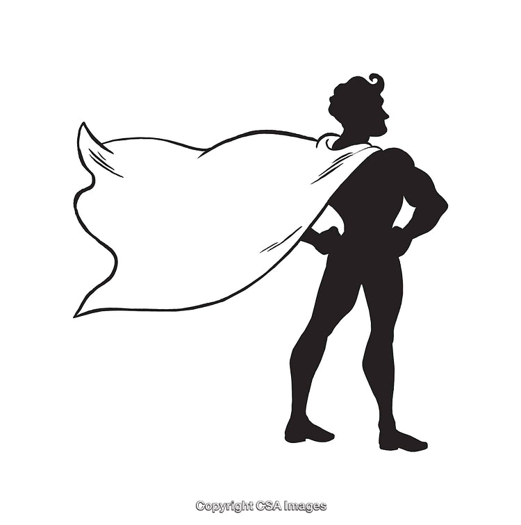 Silhouette of Superhero in Cape with Hands on Hips