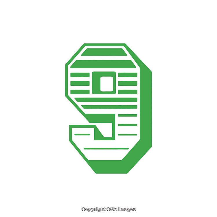 Green Stylized Number Nine with Intricate Abstract Design on White Background